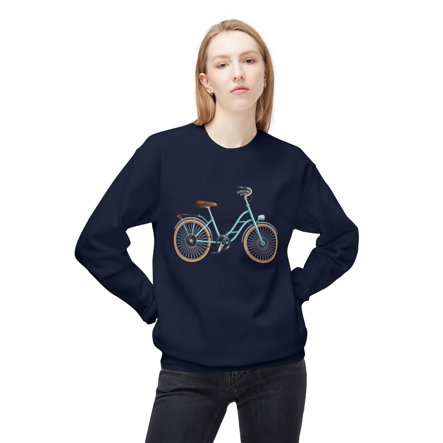 Unisex Midweight Softstyle Fleece Crewneck Sweatshirt - Classic Bicycle Illustration - London Style