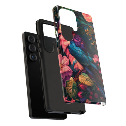 Vibrant Phone Case, Tropical Bird Design, Tough Phone Cover, Floral Tech Accessory, Gift for Nature Lovers