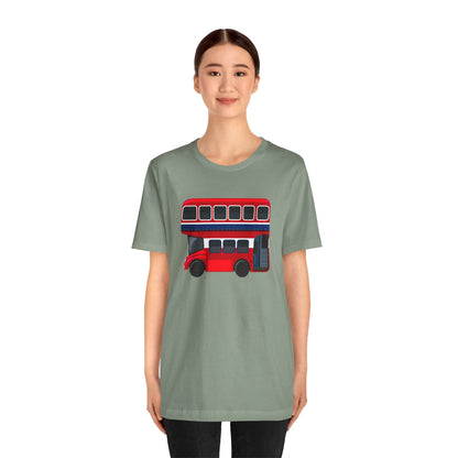 Unisex Jersey Short Sleeve Tee - London Transport English Bus - Iconic Red Double-Decker