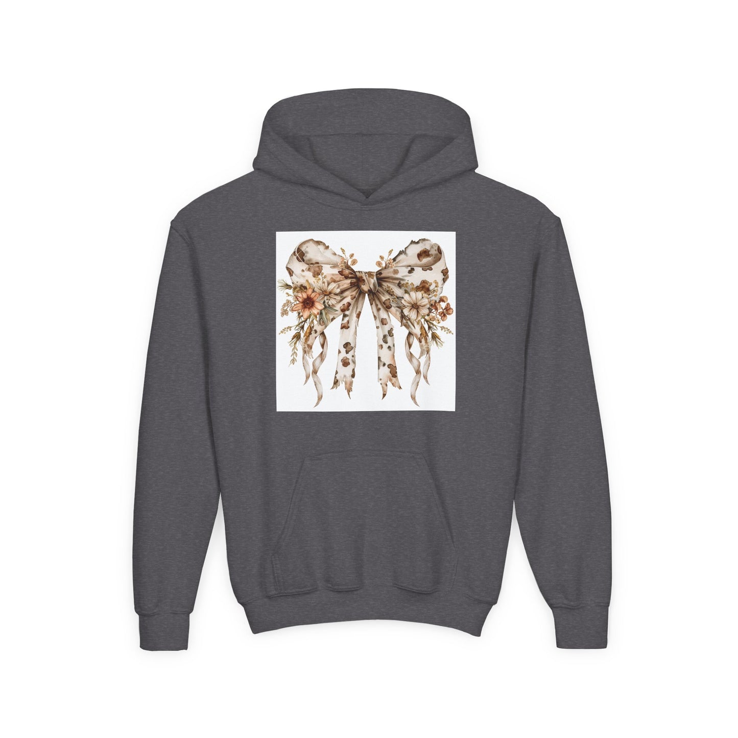 Floral Bow Youth Hooded Sweatshirt - Cozy & Stylish for Girls