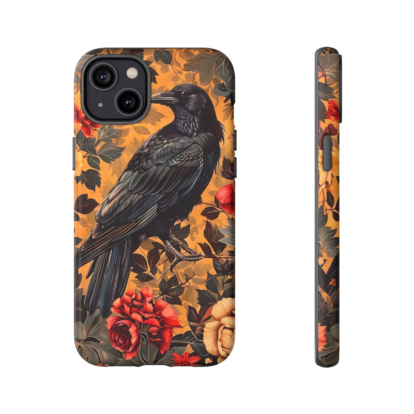 Raven Floral Phone Case - Tough Cases, Blackbird Decor, Gift for Nature Lovers, Bird Themed Accessories, Unique Phone Cover