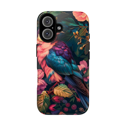 Vibrant Phone Case, Tropical Bird Design, Tough Phone Cover, Floral Tech Accessory, Gift for Nature Lovers