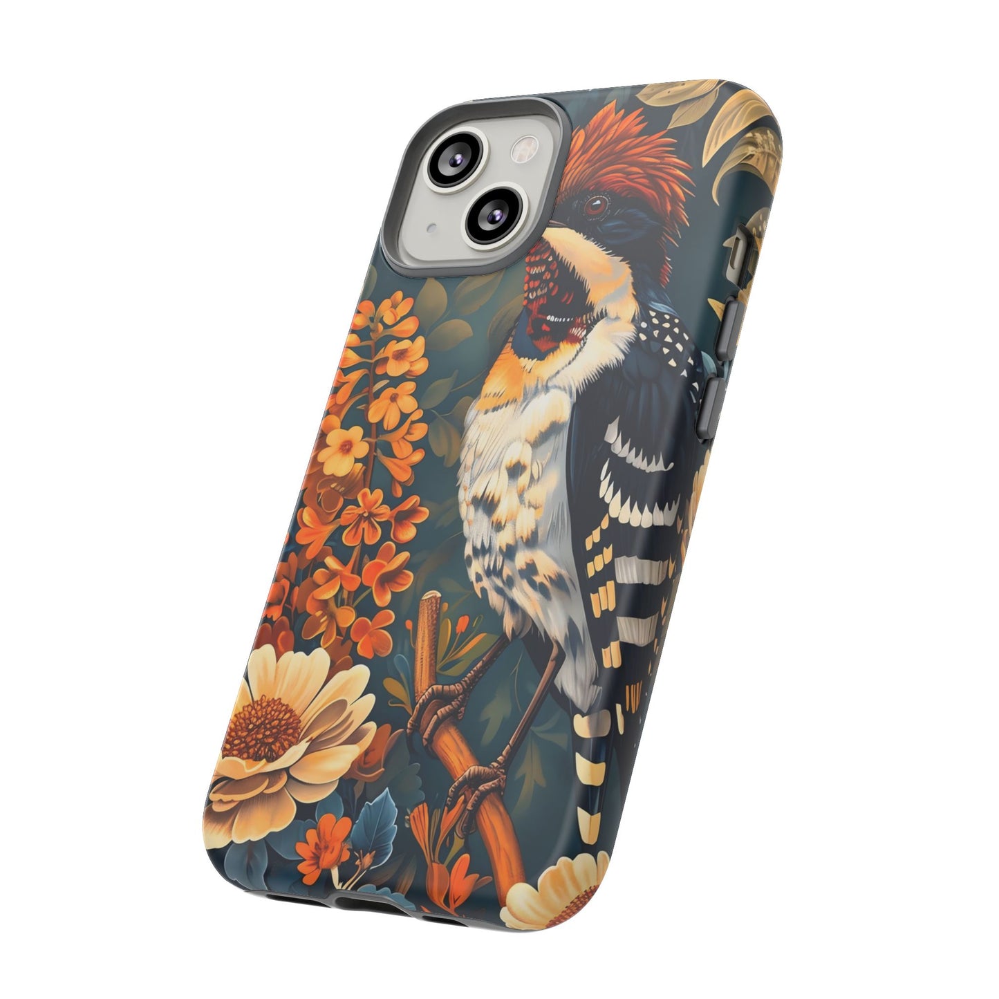 Tough Cases: Floral Bird Phone Case, Vintage Style Cover, Nature Lover Gift, Botanical Design, Spring Inspire Fashion