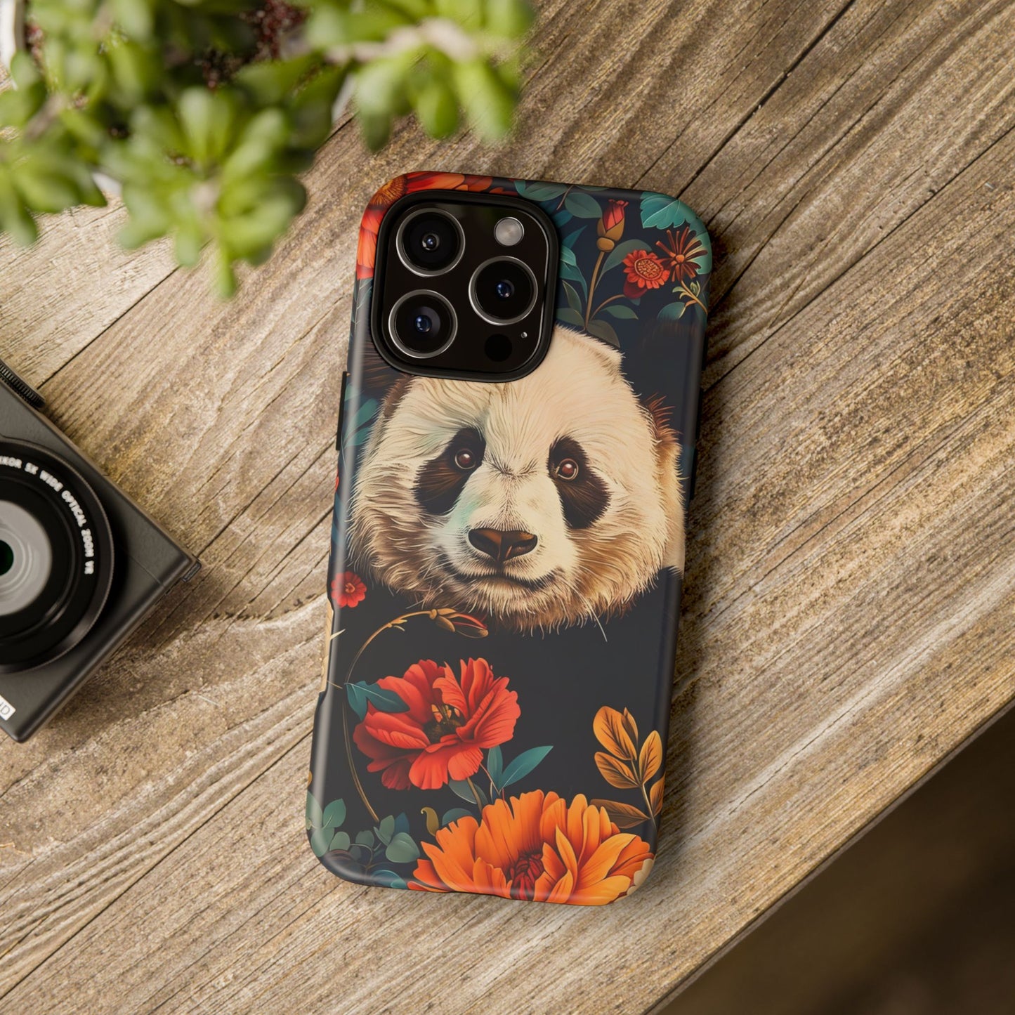 Panda Floral Phone Case, Tough Cases, Cute Animal Case, Floral Design, Gifts for Animal Lovers, Phone Accessories