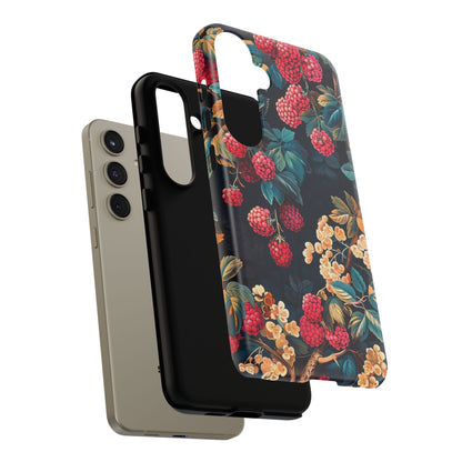 Floral Phone Case with Berry Design, Durable Phone Cover, Floral Print, Gift for Plant Lovers, Nature-Inspired Accessory