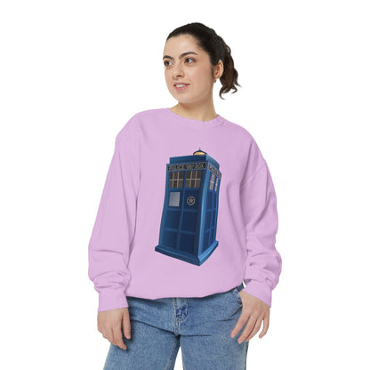 Unisex Garment-Dyed Sweatshirt - British Police Public Call Box - Iconic TARDIS Design