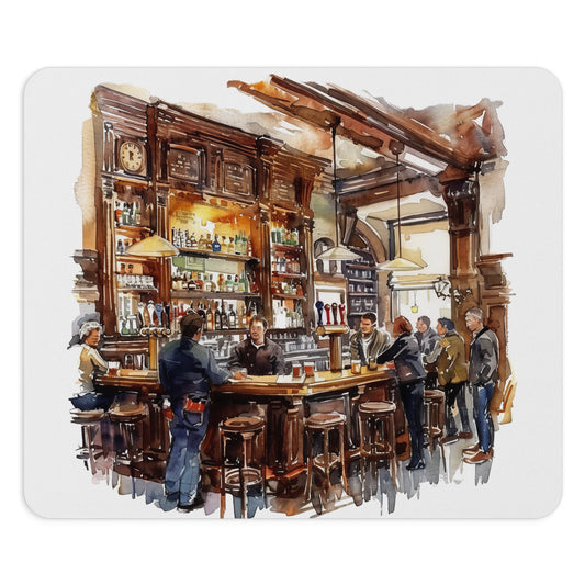 Artistic Bar Scene Mouse Pad | Vintage Pub Decor, Office Gift, Gamer Accessory, Home Office Decoration, Unique Workspace