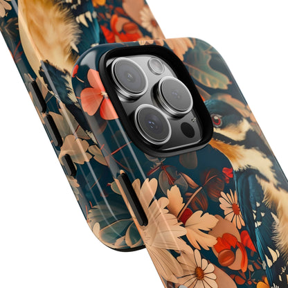 Artistic Bird Phone Case, Unique Tough Cases for Nature Lovers, Floral Design, Cute Gift, Customized Phone Accessories