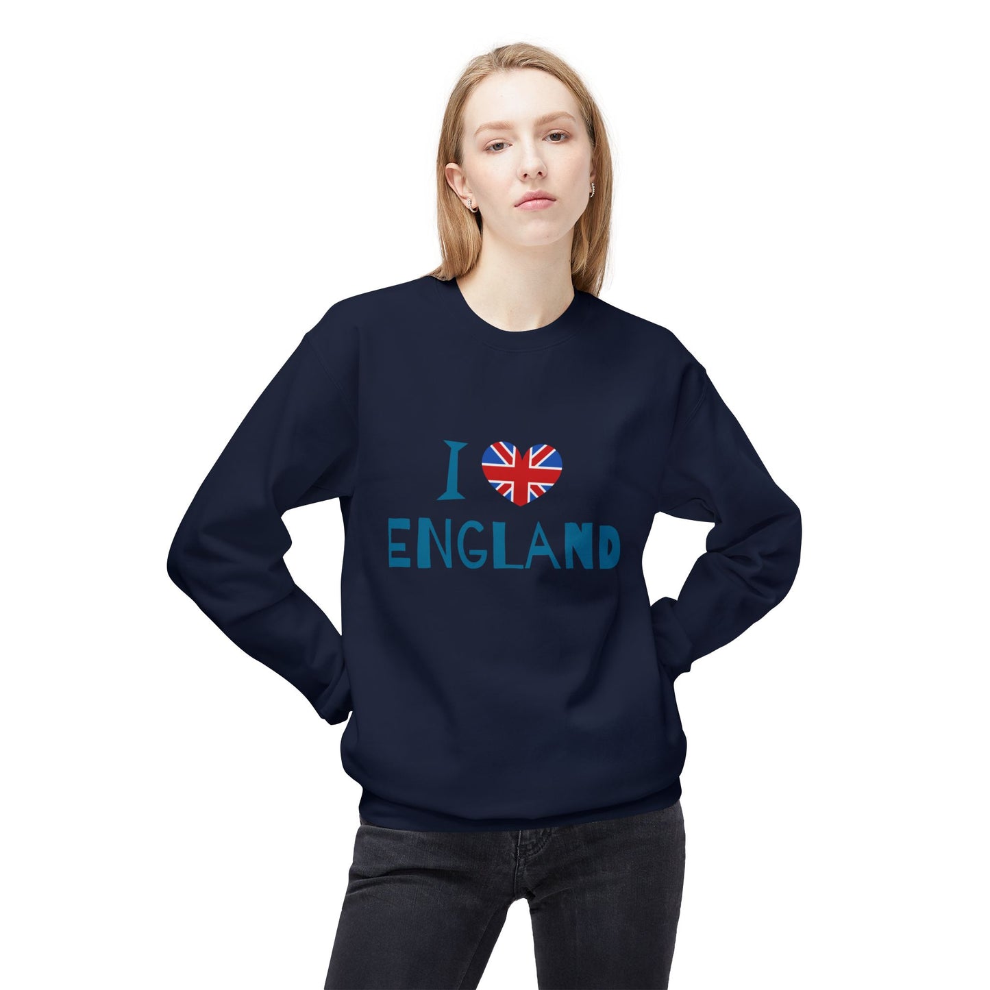 Unisex Midweight Softstyle Fleece Crewneck Sweatshirt - I Love England - Union Jack Heart Design