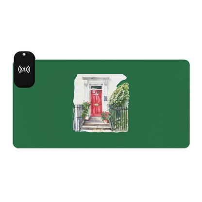 Red Door Housefront - British Beauty - LED Gaming Mouse Pad with Wireless Charging, Perfect Accessory for Gamers, Desk Decor, Tech Enthusiasts, Holiday Gift Idea,Functional Gadget