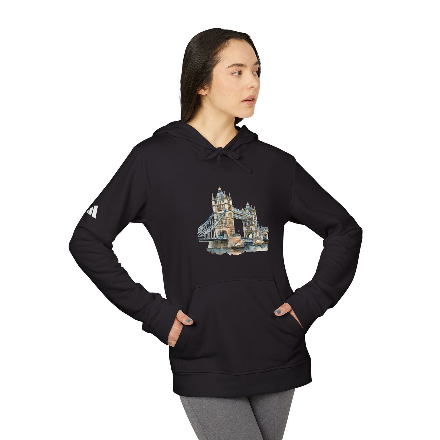 Fleece Hoodie - Unisex Adidas Apparel - London Bridge - Iconic Landmark and Historical Beauty