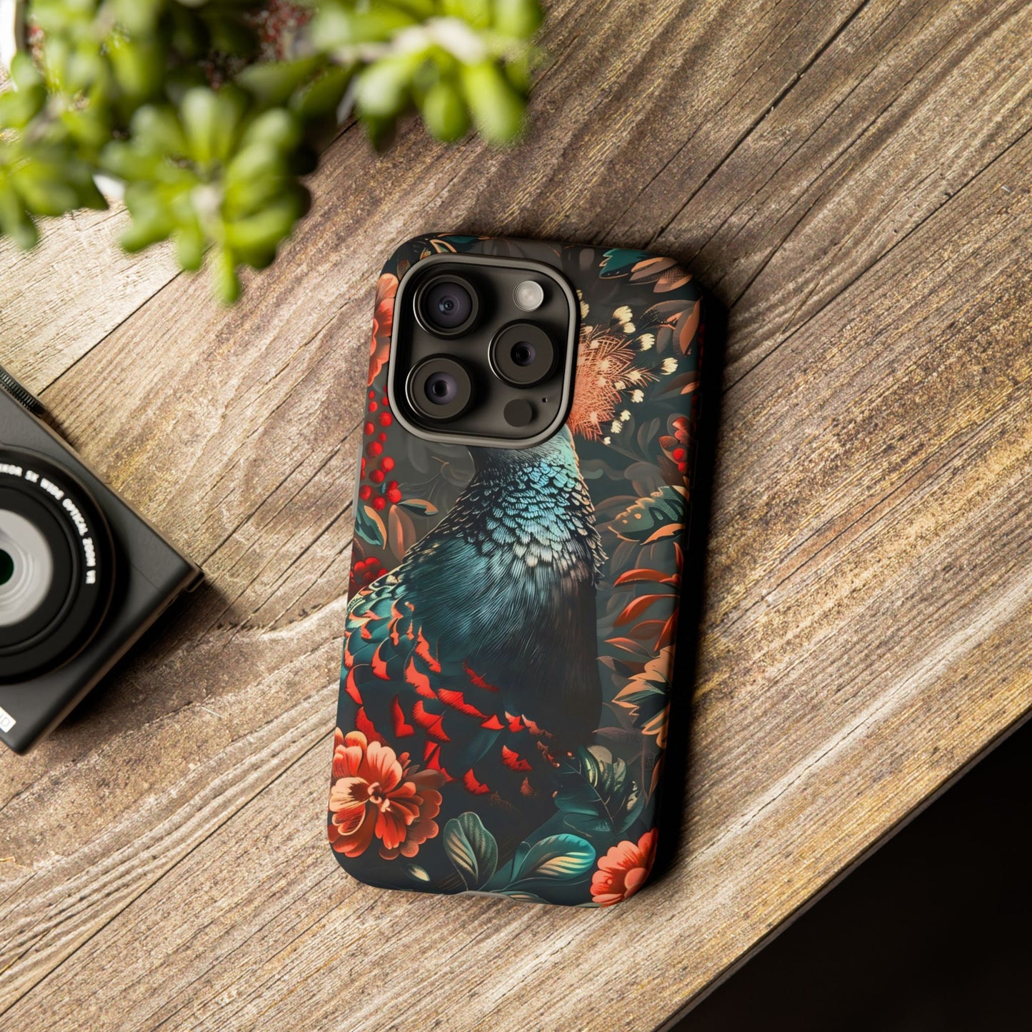 Floral Peacock Phone Case, Tough Cases, Artistic Phone Cover, Unique Gift, Nature Lover Accessory, Protective Case