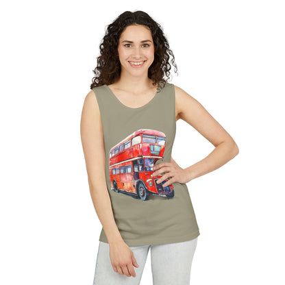 Unisex Garment-Dyed Tank Top - London Transport English Bus - Iconic Red Double-Decker Design
