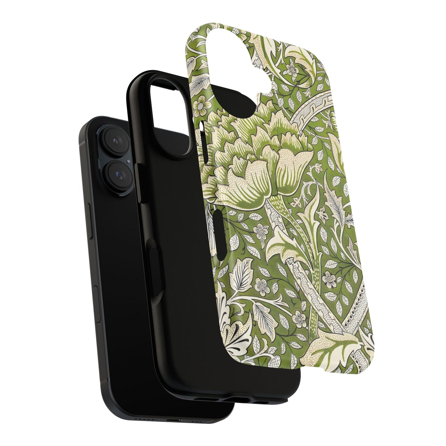 Stylish Phone Case with Floral Design, Durable Protective Cover for iPhone, Unique Gift for Birthdays, Mother's Day, Green Aesthetic