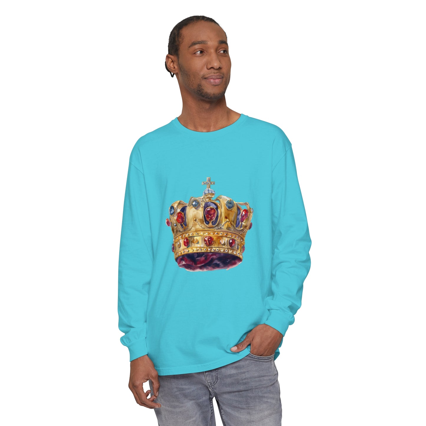 Unisex Garment-dyed Long Sleeve T-Shirt - British Royal Crown - Symbol of Regal Elegance and Authority