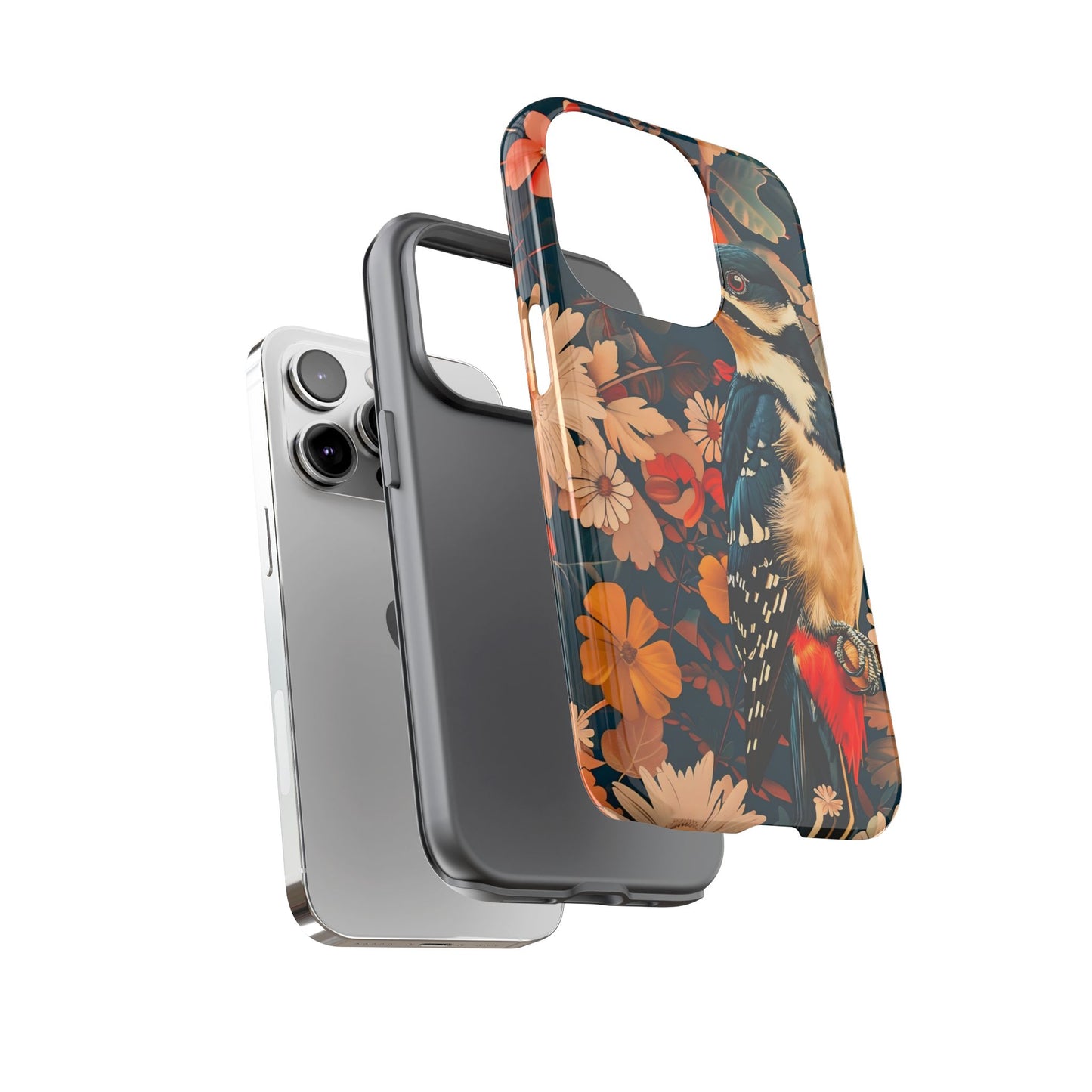 Artistic Bird Phone Case, Unique Tough Cases for Nature Lovers, Floral Design, Cute Gift, Customized Phone Accessories