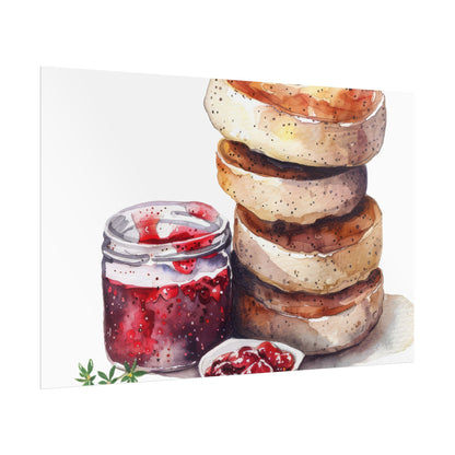 Breakfast Bagel Art Print, Foodie Decor, Kitchen Wall Art, Rolled Poster, Unique Food Gift, Home Cooking Decor