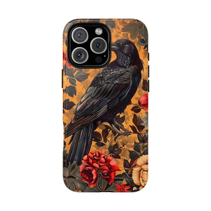 Raven Floral Phone Case - Tough Cases, Blackbird Decor, Gift for Nature Lovers, Bird Themed Accessories, Unique Phone Cover