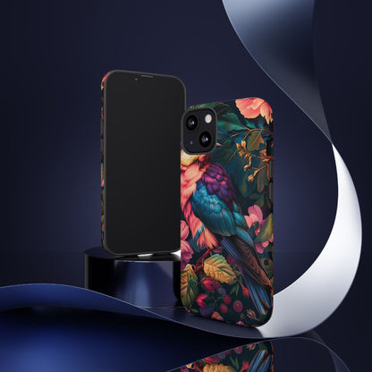 Vibrant Phone Case, Tropical Bird Design, Tough Phone Cover, Floral Tech Accessory, Gift for Nature Lovers