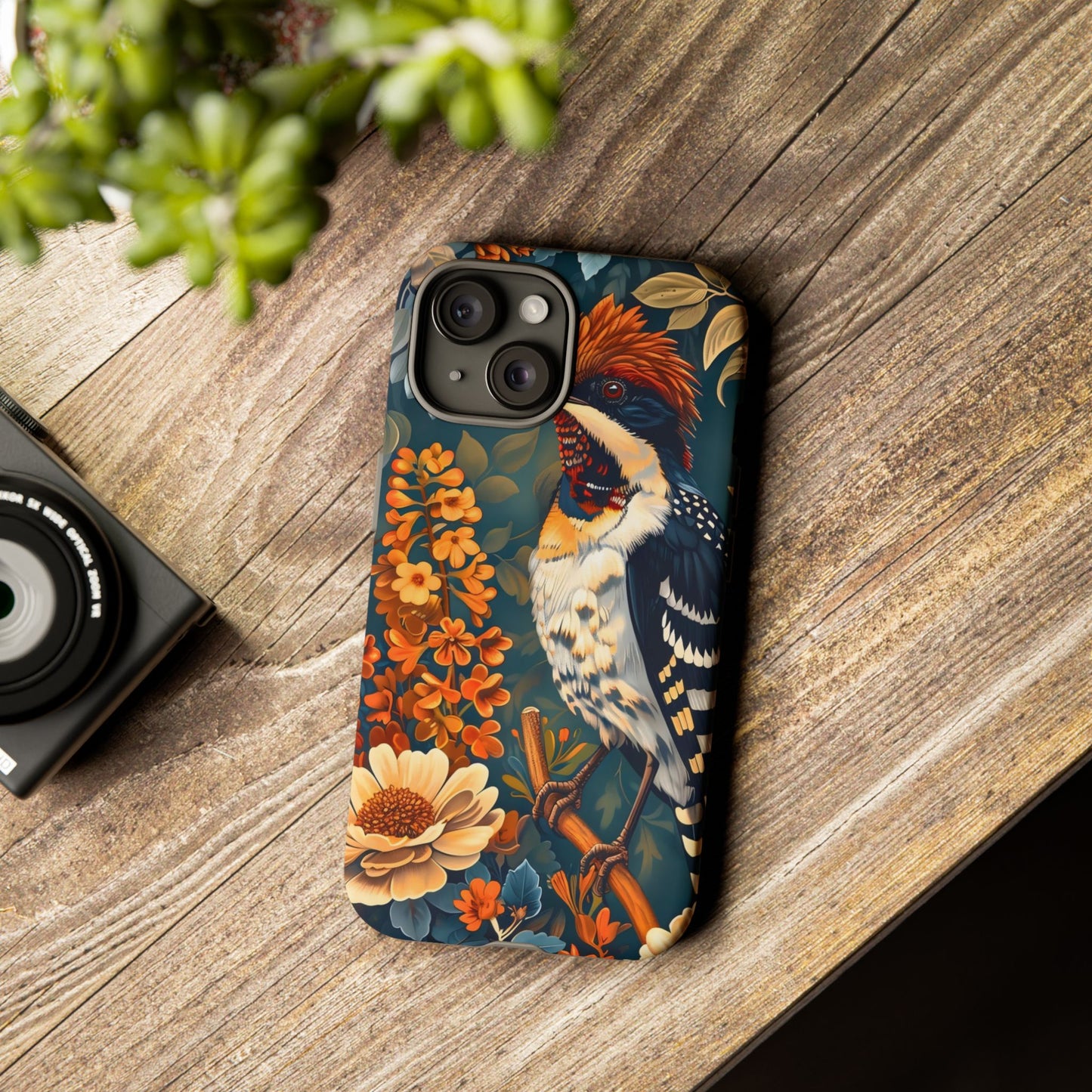 Tough Cases: Floral Bird Phone Case, Vintage Style Cover, Nature Lover Gift, Botanical Design, Spring Inspire Fashion