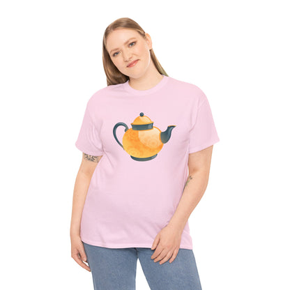 Unisex Heavy Cotton Tee - Classic British Tea Kettle - Timeless Elegance in Tea Time