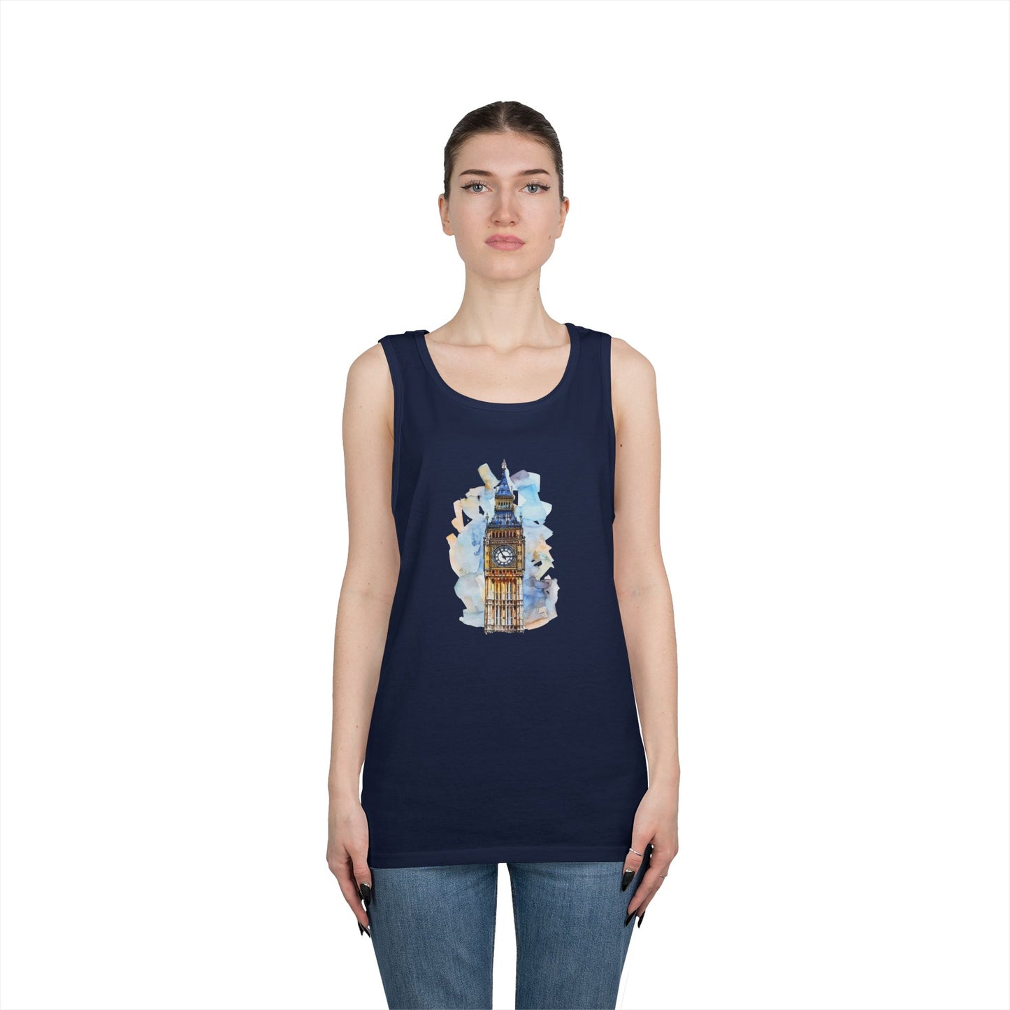 Unisex Heavy Cotton Tank Top - Iconic Big Ben Illustration Wall Decor