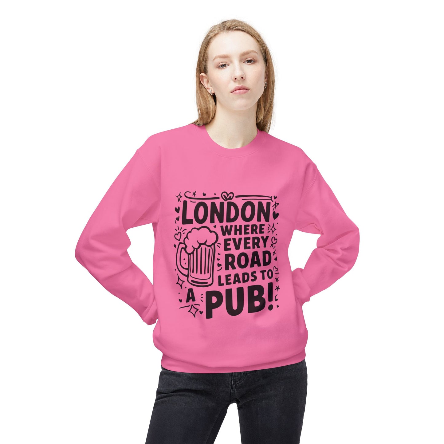 Unisex Midweight Softstyle Fleece Crewneck Sweatshirt - London Pub Leading Road