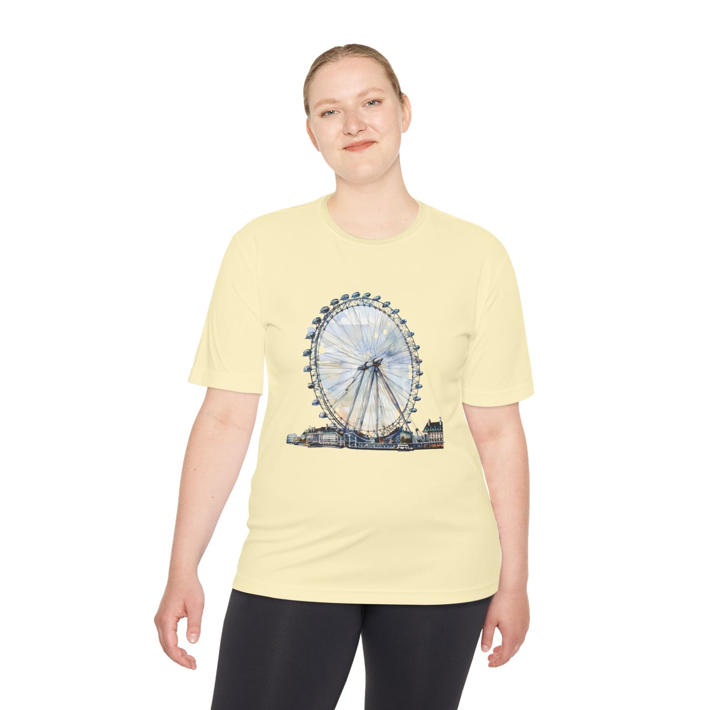London Eye Unisex Moisture Wicking Tee - Casual Travel Shirt - London Eye - Iconic Ferris Wheel Watercolor Art