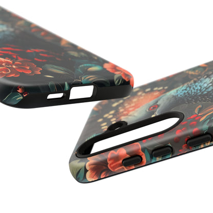Floral Peacock Phone Case, Tough Cases, Artistic Phone Cover, Unique Gift, Nature Lover Accessory, Protective Case
