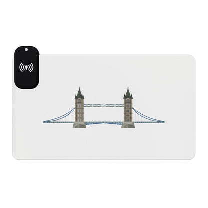 Tower Bridge Illustration - LED Gaming Mouse Pad with Wireless Charging Station, Perfect for Gamers, Desk Accessories, Home Office, Tech Gifts, Modern Design