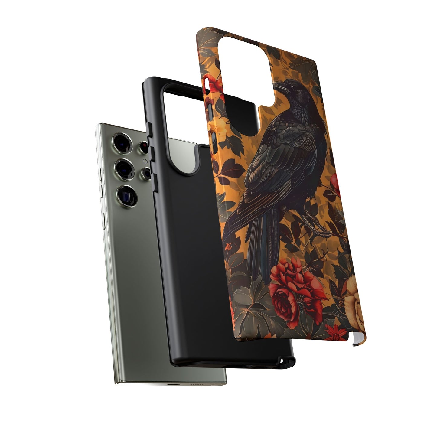 Raven Floral Phone Case - Tough Cases, Blackbird Decor, Gift for Nature Lovers, Bird Themed Accessories, Unique Phone Cover