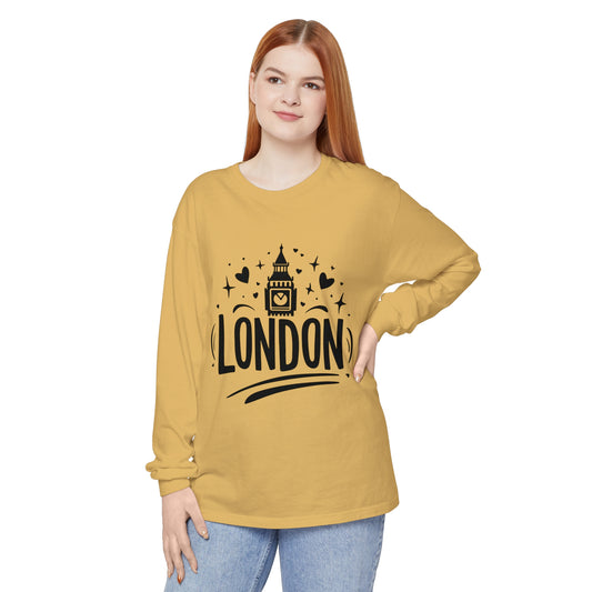 Unisex Garment-dyed Long Sleeve T-Shirt - Pretty London