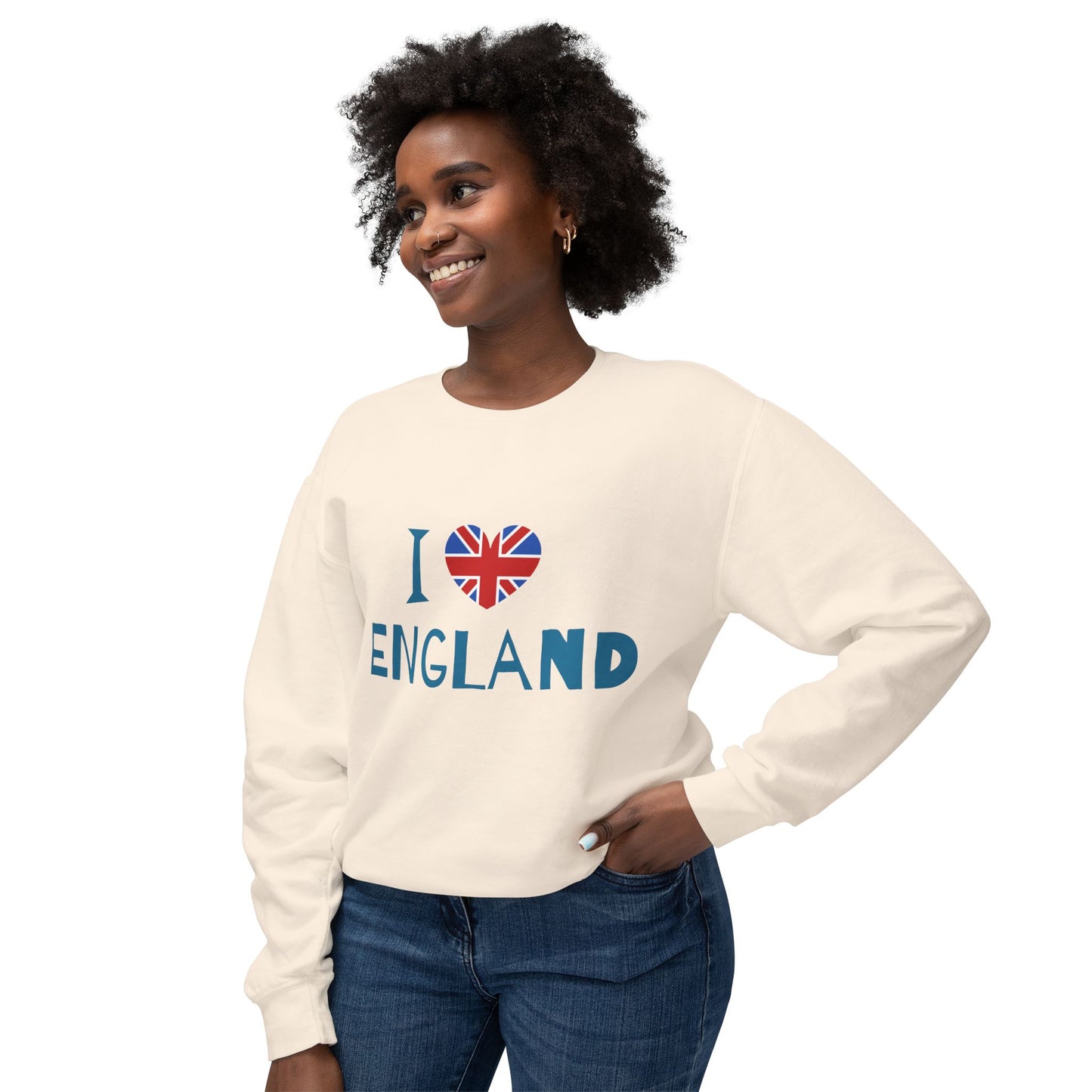 Unisex Lightweight Crewneck Sweatshirt - I Love England - Union Jack Heart Design