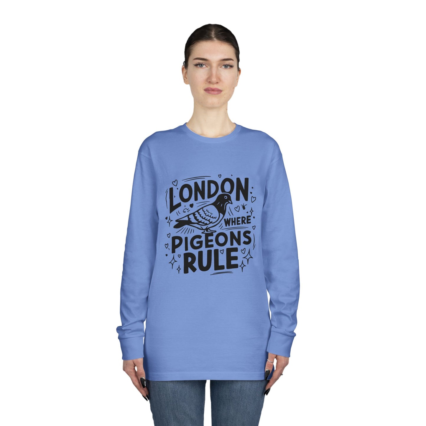 Long Sleeve Crewneck Tee - London where Pigeons rule