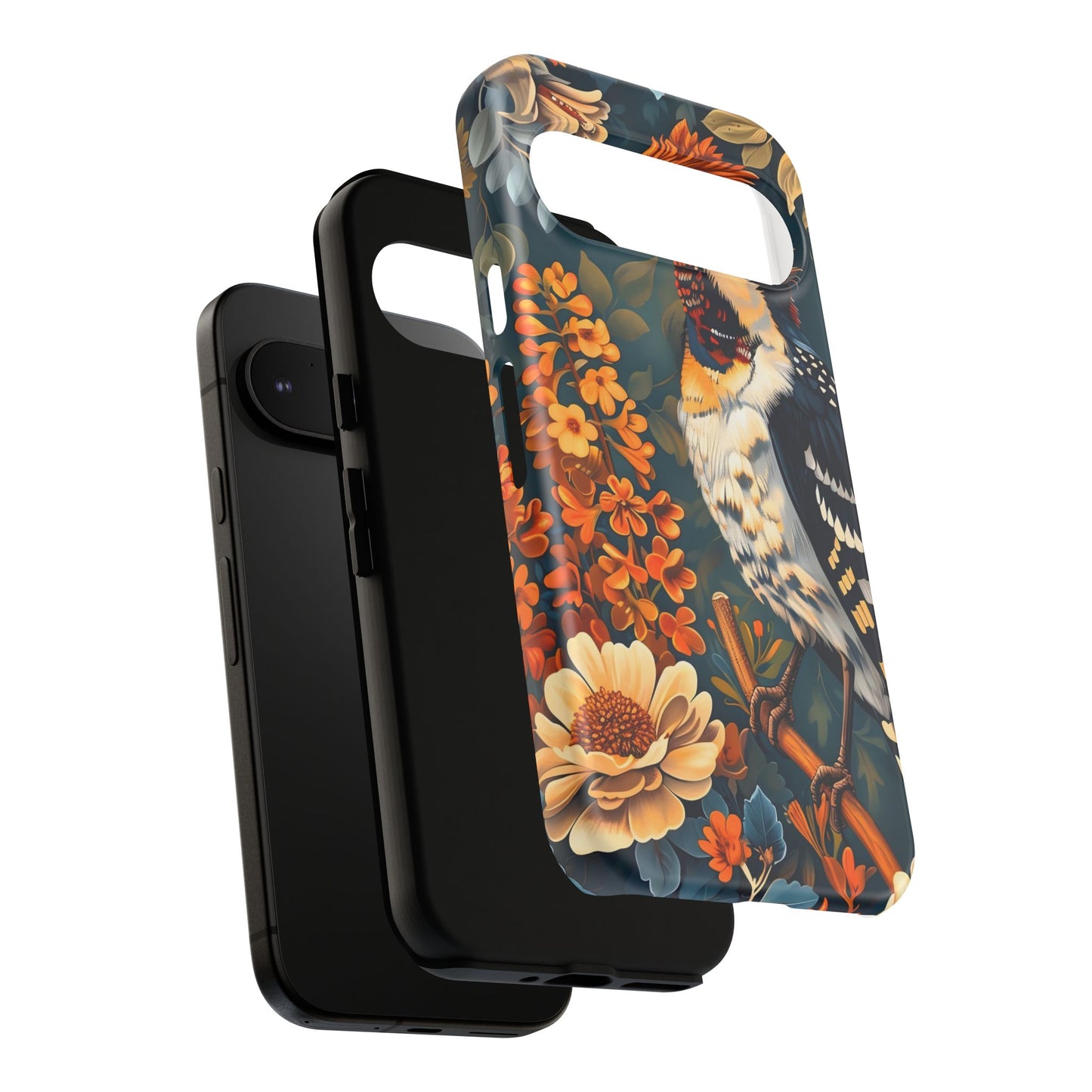 Tough Cases: Floral Bird Phone Case, Vintage Style Cover, Nature Lover Gift, Botanical Design, Spring Inspire Fashion
