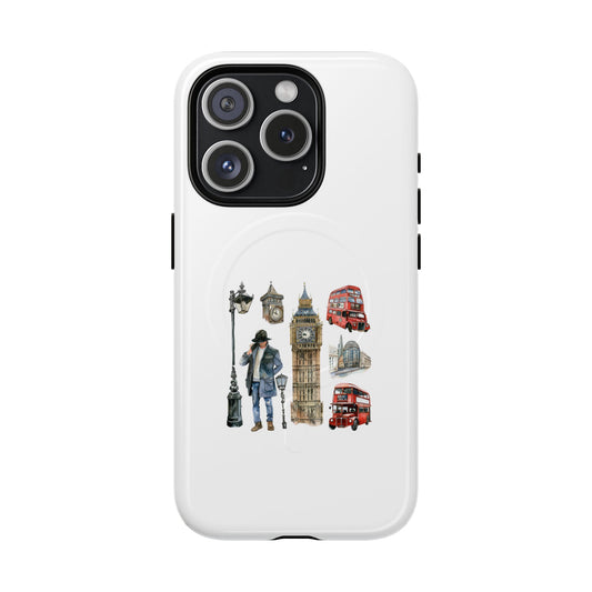 London-Themed Tough Magnetic Phone Case, Durable iPhone Cover, Gift for Travelers, Unique Cell Phone Accessories