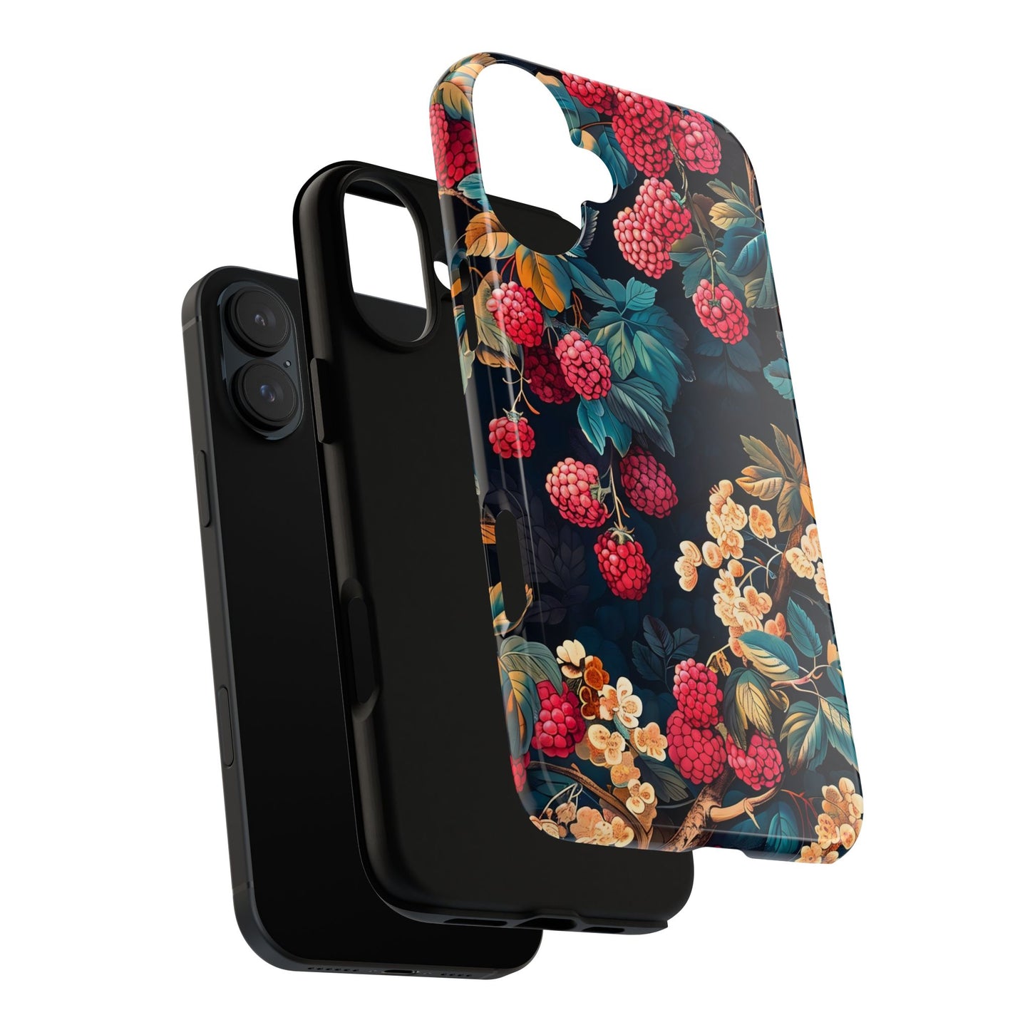 Floral Phone Case with Berry Design, Durable Phone Cover, Floral Print, Gift for Plant Lovers, Nature-Inspired Accessory