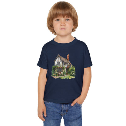 Toddler T-Shirt - Charming English Cottage Illustration Print - Perfect for Nature Lovers