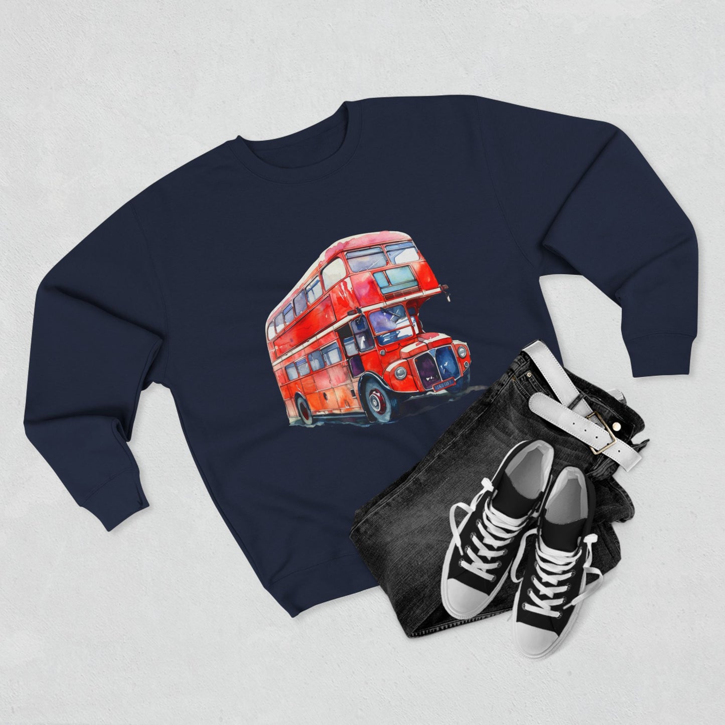 Unisex Crewneck Sweatshirt - London Transport English Bus Red Double-Decker