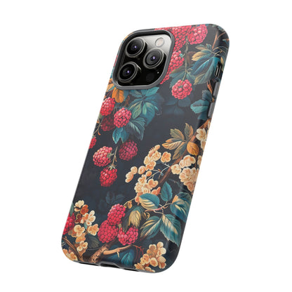 Floral Phone Case with Berry Design, Durable Phone Cover, Floral Print, Gift for Plant Lovers, Nature-Inspired Accessory