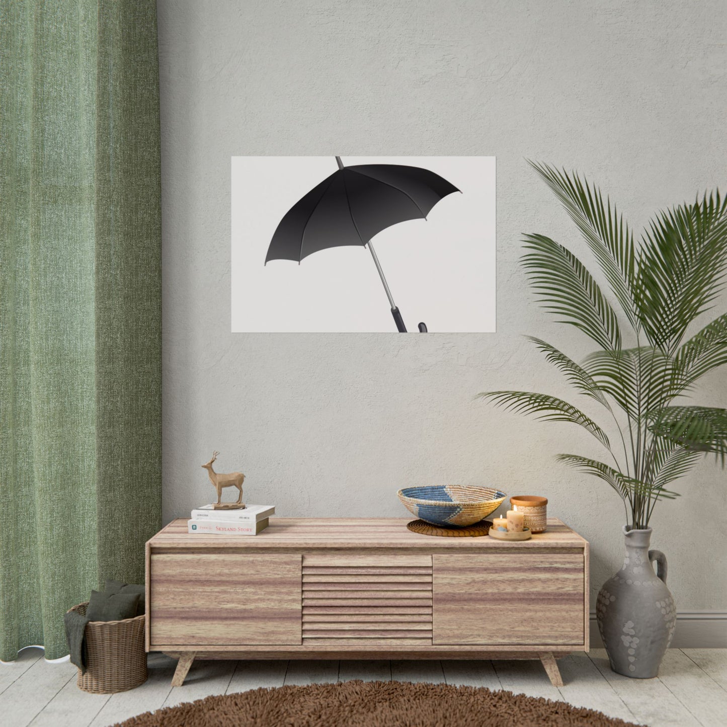 Minimalist Umbrella Wall Art, Chic Home Decor Print, Stylish Poster, Rental Friendly Artwork, Black Umbrella Decor