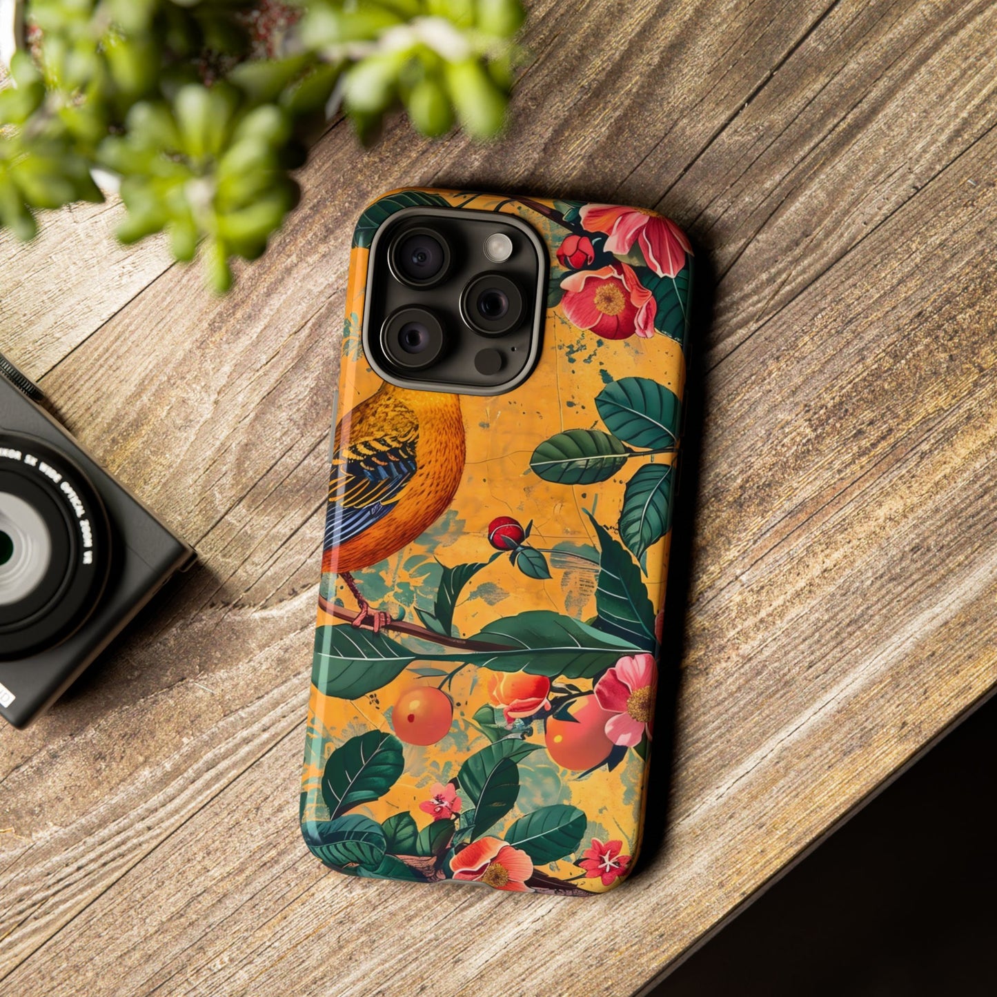 Colorful Floral Phone Case, Tough Cases, Nature-Inspired, Bird Design, Eco-Friendly Gift, Phone Protector for Spring
