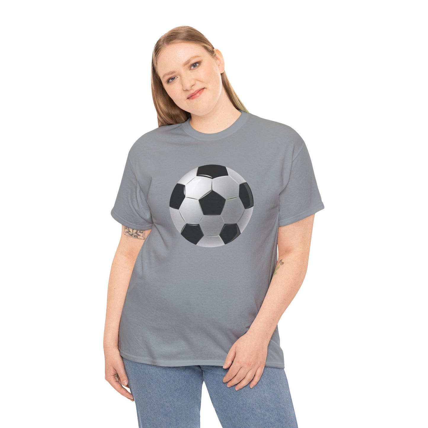Unisex Heavy Cotton Tee - Dynamic Football Design - Sports Passion and Energy