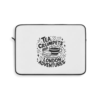 Cute London Adventure Laptop Sleeve, Tea Lovers Gift, Crumpets Design, Travel Accessory, Stylish Computer Case