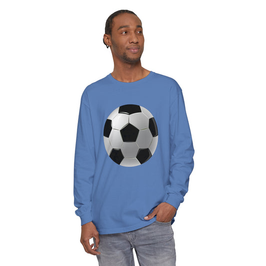 Unisex Garment-dyed Long Sleeve T-Shirt - Dynamic Football Design Sports Passion and Energy
