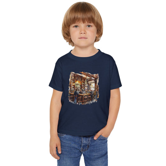 Toddler T-Shirt with Cozy Tavern Scene Design - Hand-Painted Bar Scene Wall Art