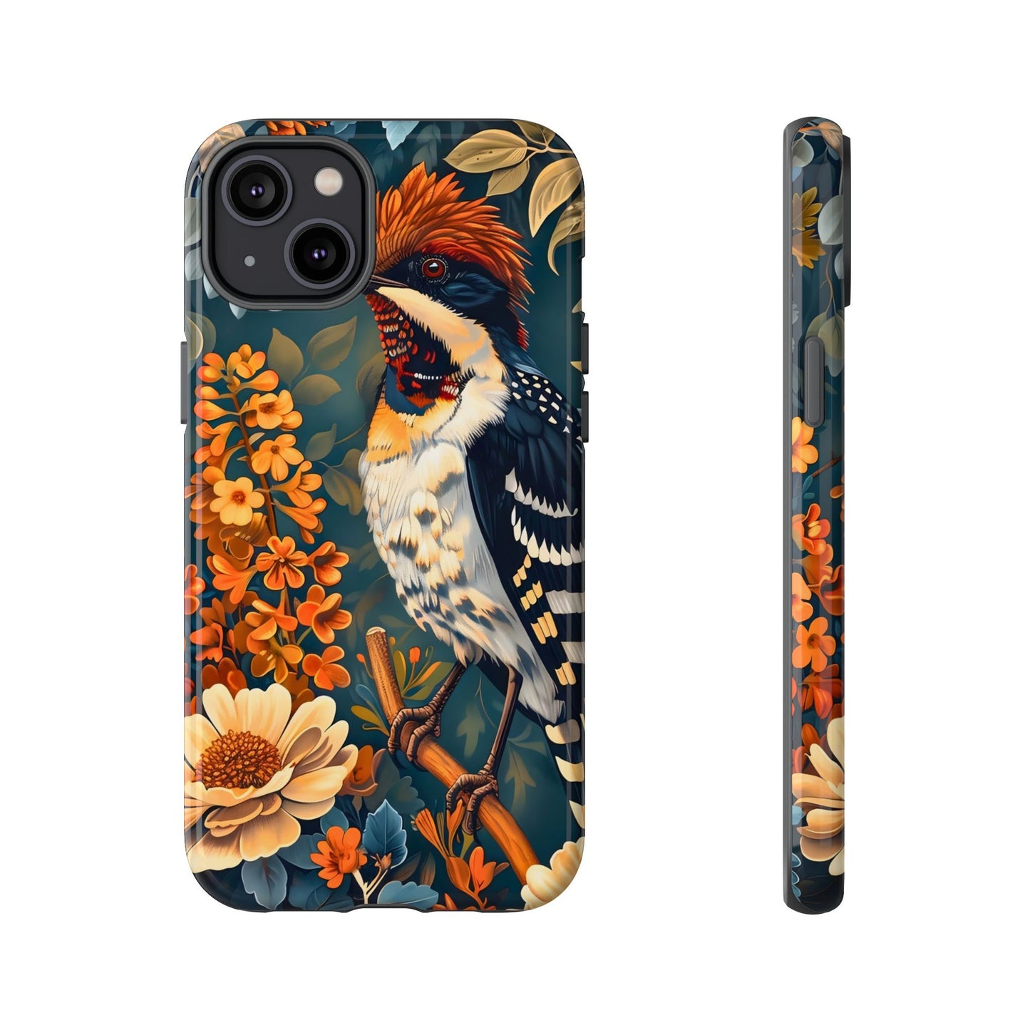 Tough Cases: Floral Bird Phone Case, Vintage Style Cover, Nature Lover Gift, Botanical Design, Spring Inspire Fashion