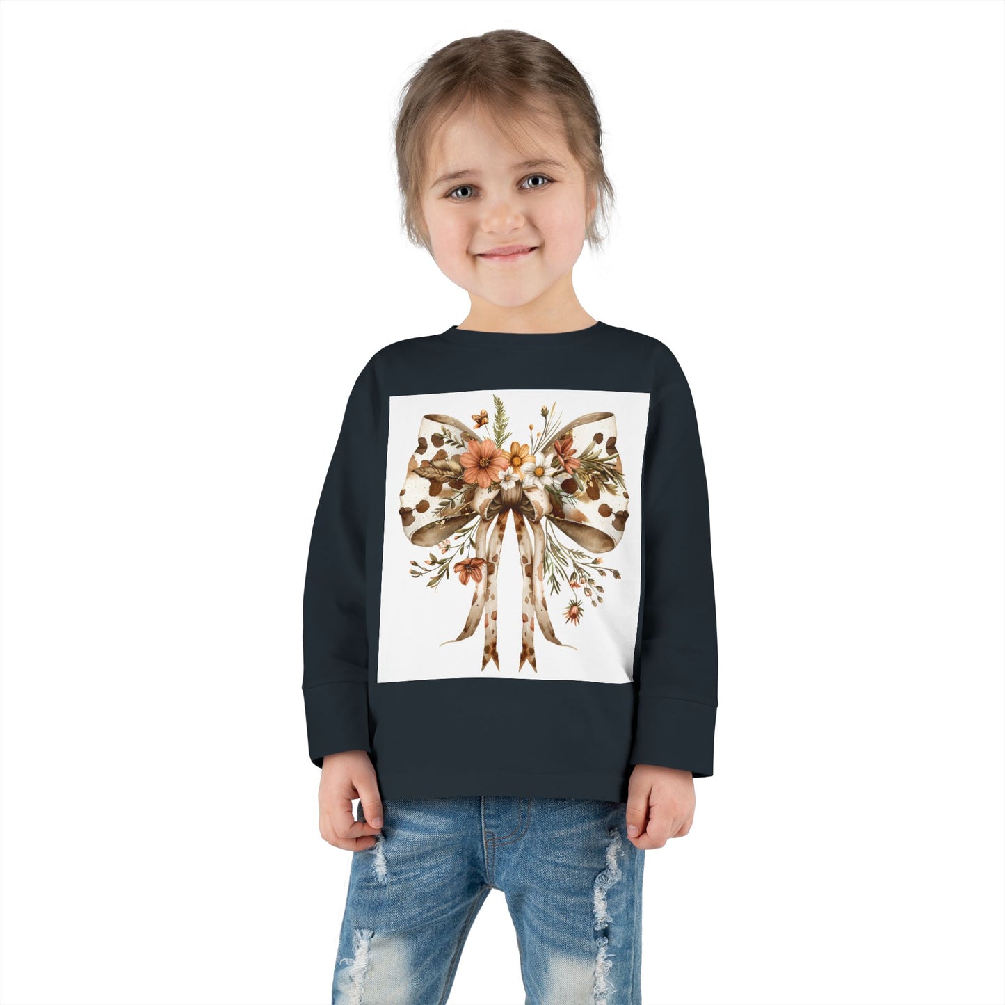 Floral Bow Toddler Long Sleeve Tee - Cute & Comfy Kids Top