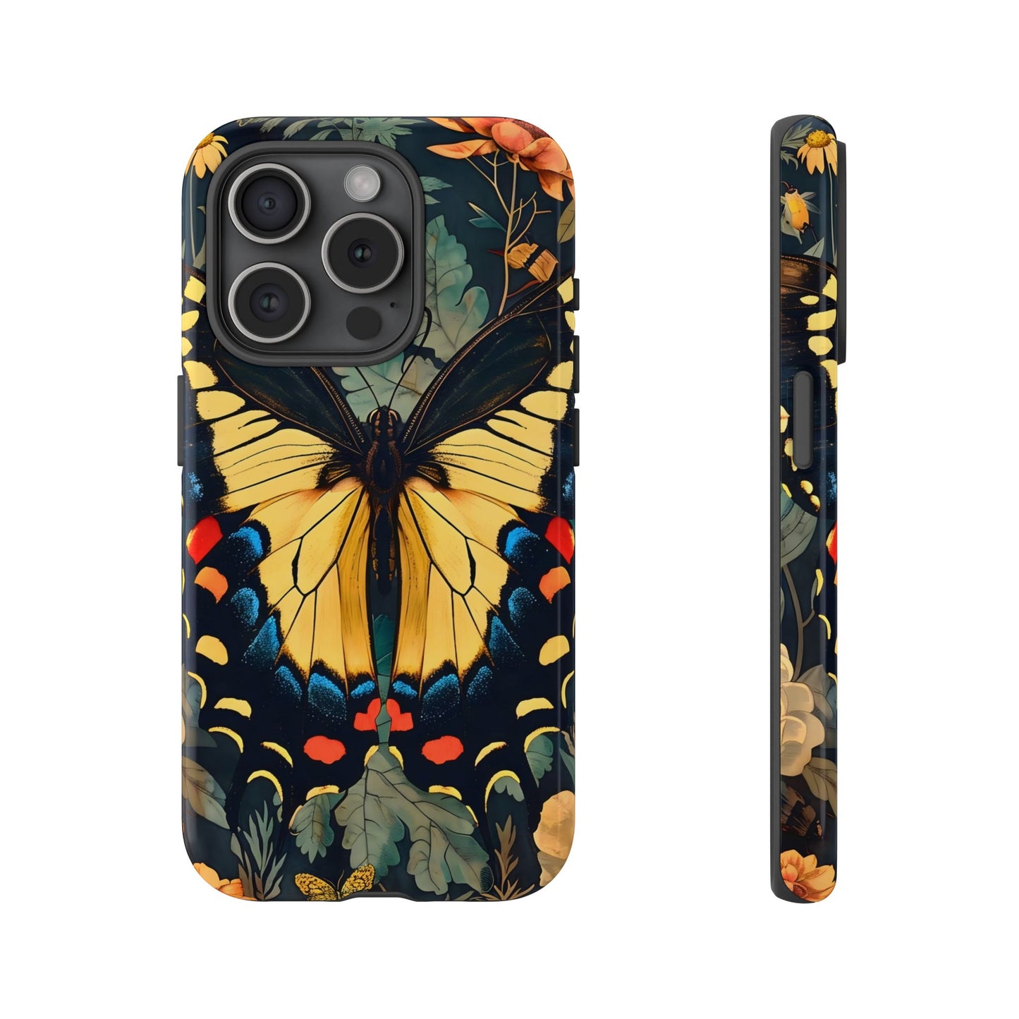 Butterfly Floral Phone Case, Art-inspire Tough Case, Gift for Nature Lovers, Butterfly Pattern Cover, Eco-Friendly Mobile Accessory