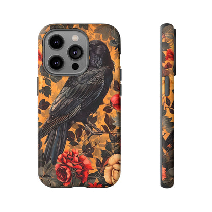 Raven Floral Phone Case - Tough Cases, Blackbird Decor, Gift for Nature Lovers, Bird Themed Accessories, Unique Phone Cover